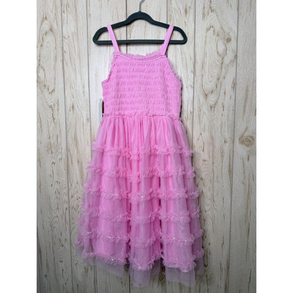 Kensie Girl Sleeveless Irridescent Glitter Pink Mesh Dress